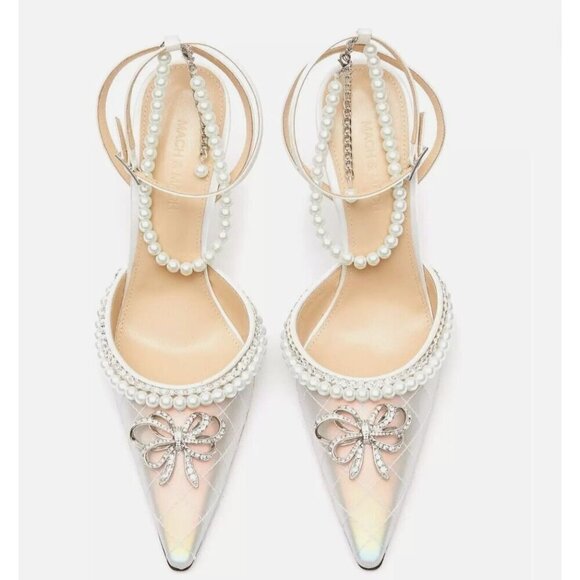 MACH & MACH Shoes - Mach & Mach Bow of Elizabeth Iridescent Faux Pearl Sandals Size 38